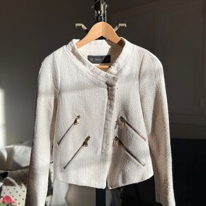 Zara Textured Cream Blazer with Gold Accents
